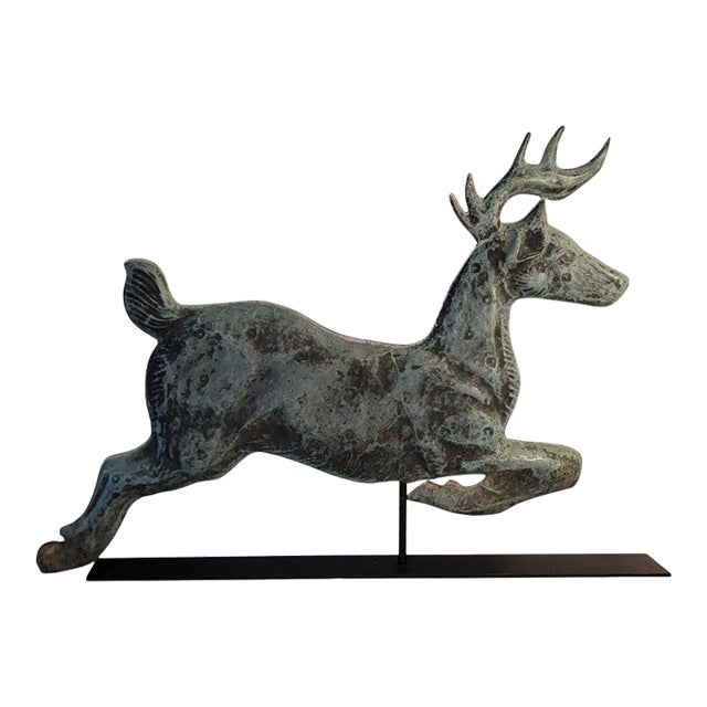 20th Century Full Body Copper Deer Weather Vane Mounted For Sale