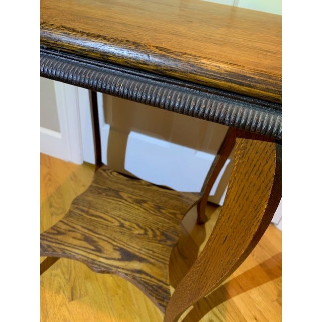 Antique Square Handcarved Apron 2 Tier Side Table Cabriole Style Legs For Sale In Portland, OR - Image 6 of 8