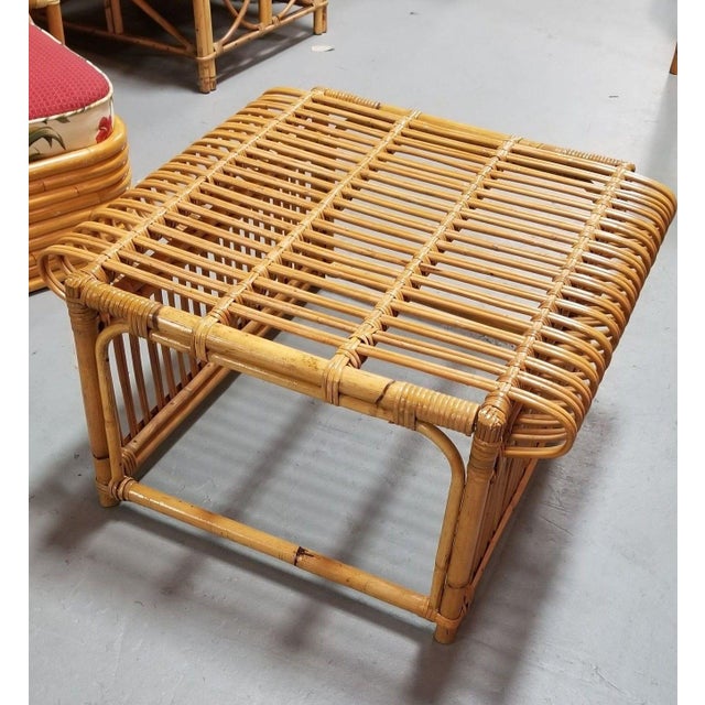 Mid-Century Modern 1970s Restored Skeleton Italian Pencil Reed Rattan Ottoman Footstool in the Style of Franco Albini For Sale - Image 3 of 9