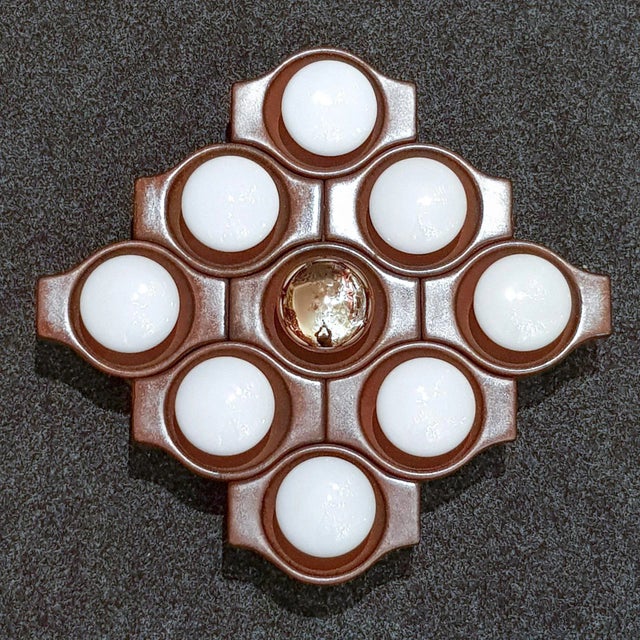 Very rare 1970s mid-century wall or ceiling lamp by cari zalloni for leola germany in a special shape. 9 ceramic lights...