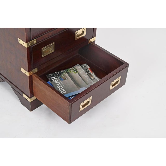 Campaign Style Nightstands in Wood and Brass, 1950, Set of 2 For Sale - Image 9 of 15