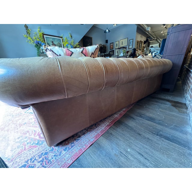 Pair of Vintage Chesterfield Style Leather Sofas With Kilim Fabric Cushions For Sale - Image 11 of 15