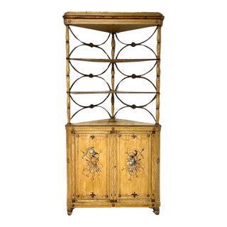 Antique Lombardy Italian Neoclassical Painted Corner Etagere Cabinet For Sale