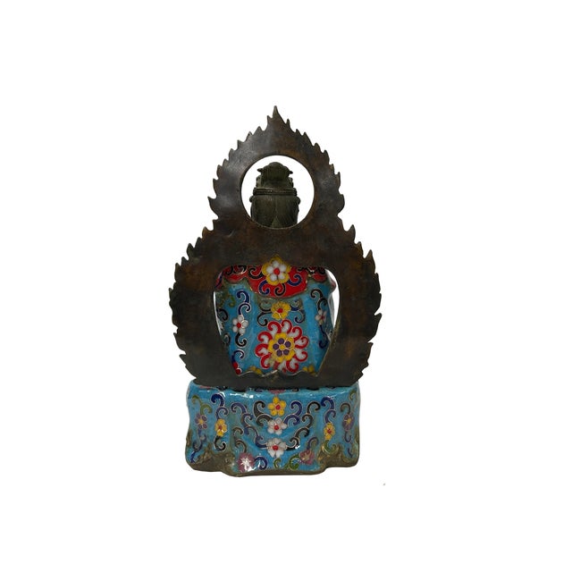 Vintage Cloisonne Enamel Lotus Bodhisattva Metal Buddha Statue For Sale - Image 10 of 11