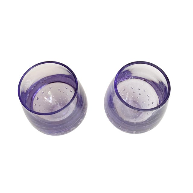 1990s Purple Blown Glass Controlled Bubble Shot Glasses - a Pair For Sale - Image 4 of 5