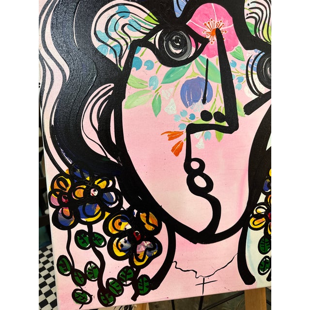 1970s Peter Keil Original Abstract Woman With Flowers Canvas Painting For Sale In Atlanta - Image 6 of 8