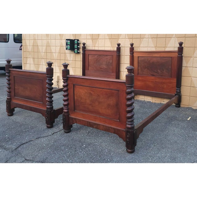 American Pair of 19th Century American Empire Barley Twist Mahogany Twin Bedsteads, Circa 1870s For Sale - Image 3 of 11