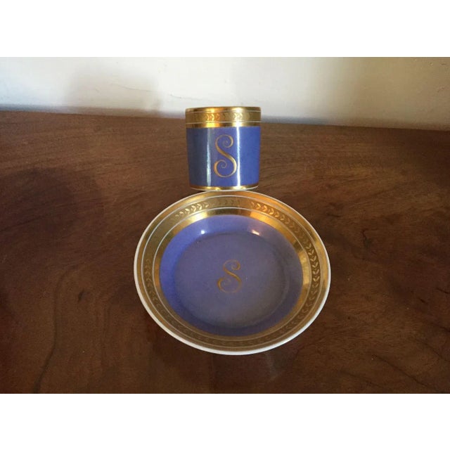 Ceramic 1800 - 1810 French Empire Porcelain Monogrammed "S" Coffee Can/Tea Cup & Saucer - 2 Pieces For Sale - Image 7 of 11