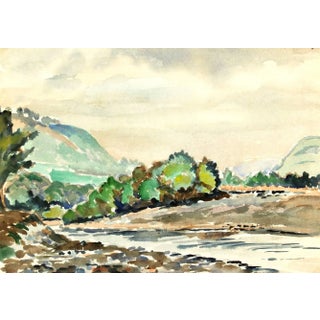 Tae, River Valley Watercolor For Sale