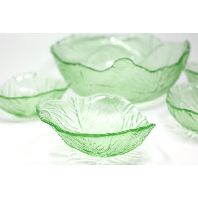 Vintage Cabbage Leaf Salad Serving Bowls by Viking Glass Set of 5