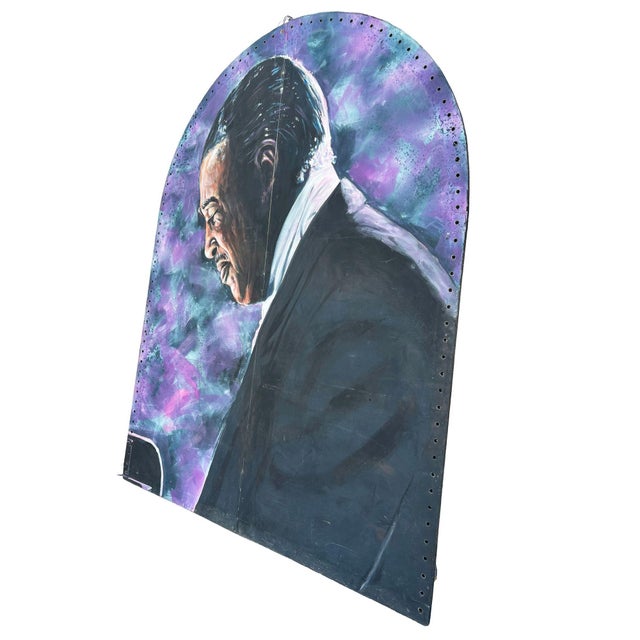Large 10-foot tall artwork portrait of Count Basie oil painted on a canvas fixed to a wood folding screen featuring...