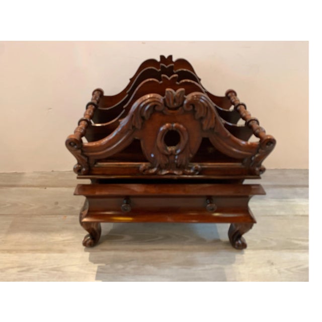 Very Good Early Victorian Solid Rosewood Three Section Canterbury with Drawer For Sale - Image 10 of 13