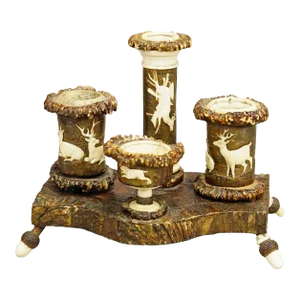 Rare Antler Desk Standish With Elaborate Carvings, Germany Ca. 1840