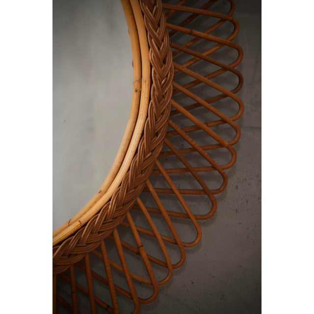 1960s Mid-Century Modern Rattan Wall Mirror from Olaf Von Bohr, Italy, 1960s For Sale - Image 5 of 10
