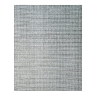 9x12 Warm Sarrah White Striated Geometric Contemporary Handmade Bamboo Silk Rug For Sale