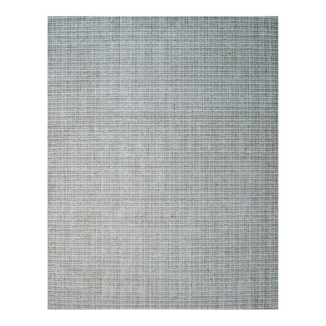 9x12 Warm Sarrah White Striated Geometric Contemporary Handmade Bamboo Silk Rug For Sale
