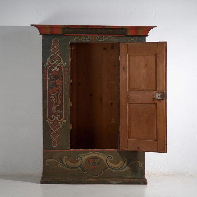 Brown Antique Central European Folk Art Painted Cabinet For Sale - Image 8 of 16