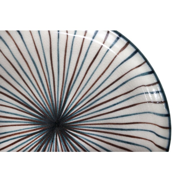 MCM Japandi Style Hand Painted Ceramic Pedestal Bowl Catchall For Sale - Image 4 of 9