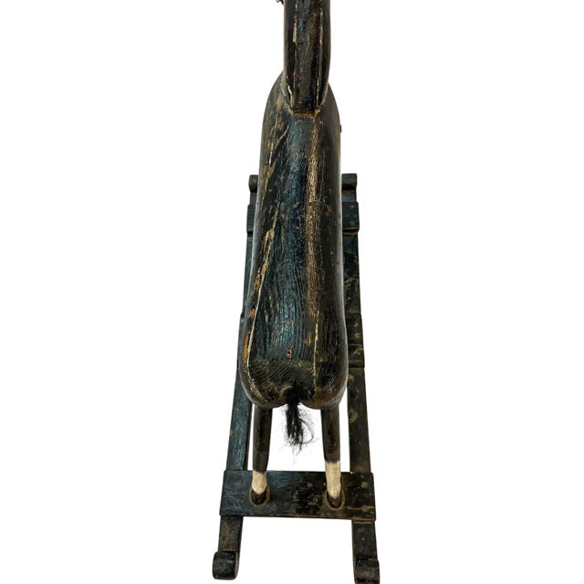 Black Rare Early 19th Century Folk Art Rocking Horse - Authentically Aged Antique For Sale - Image 8 of 10