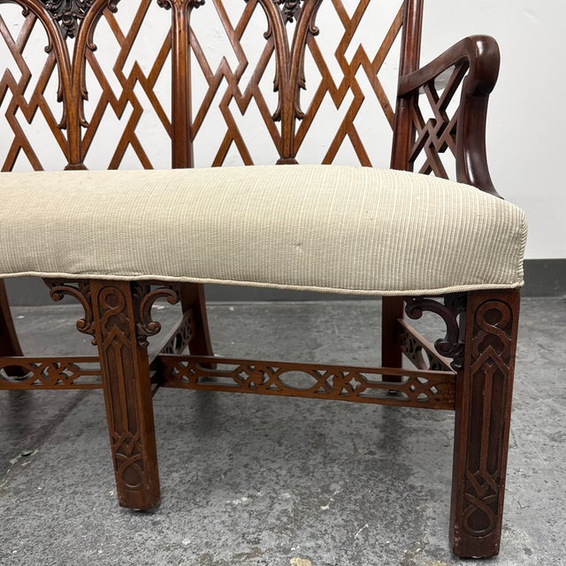 Brown Chippendale Bench Settee, Vintage For Sale - Image 8 of 12
