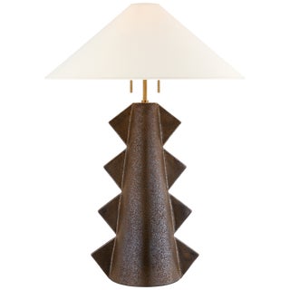 Kelly Wearstler for Visual Comfort Signature Senso Large Table Lamp in Crystal Bronze with Linen Shade For Sale