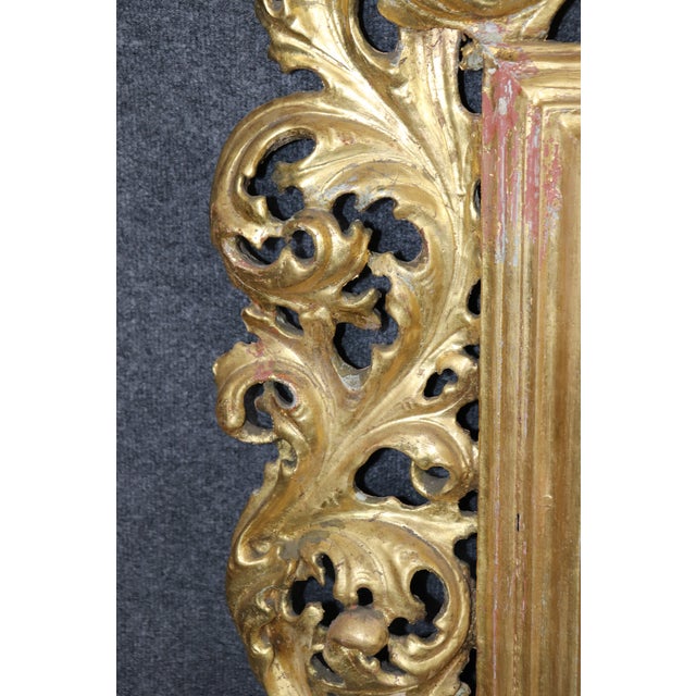 Gold Large Pair Florentine Italian Gilded Rococo Mirrors With Etched Mirrored Panels For Sale - Image 8 of 12