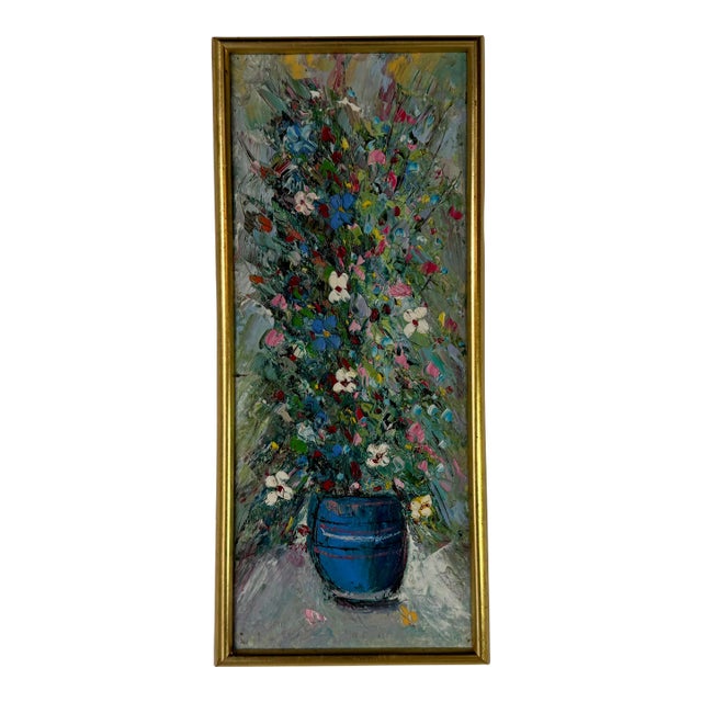 70's Vintage Heavy Impasto Floral Still Life Oil Painting, Framed For Sale