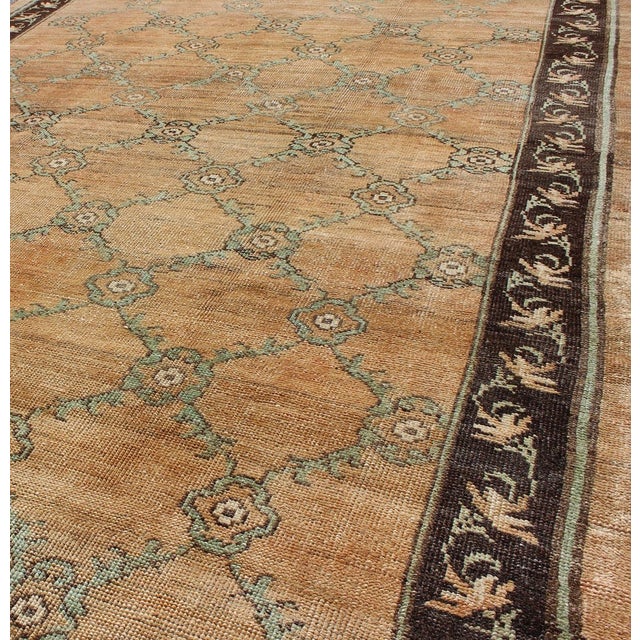 Textile Vintage Turkish Oushak Rug With Soft Orange, Light Green, and Charcoal Brown For Sale - Image 7 of 8