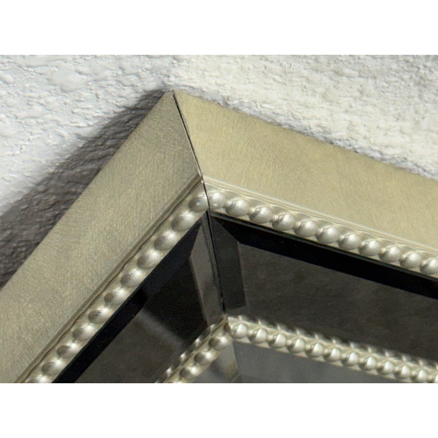 Glass Hollywood Regency Style Silver Beaded Framed Wall Mirror For Sale - Image 7 of 12