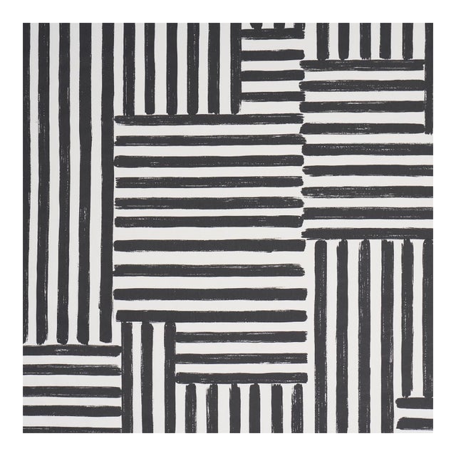 Sample - Schumacher Parson's Stripe Hand Print Fabric in Carbon For Sale