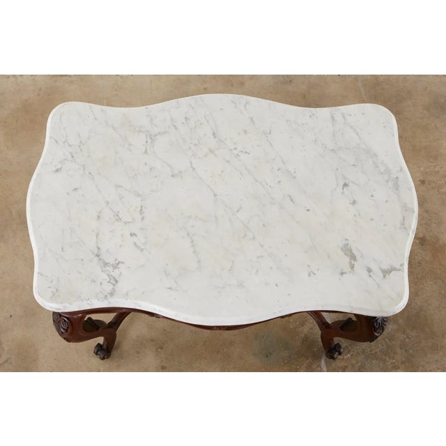 Victorian 19th Century English Victorian Marble-Top Library Writing Table For Sale - Image 3 of 13