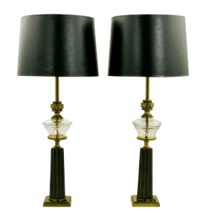 Stiffel Brass & Glass Oil Reservoir Table Lamps - a Pair