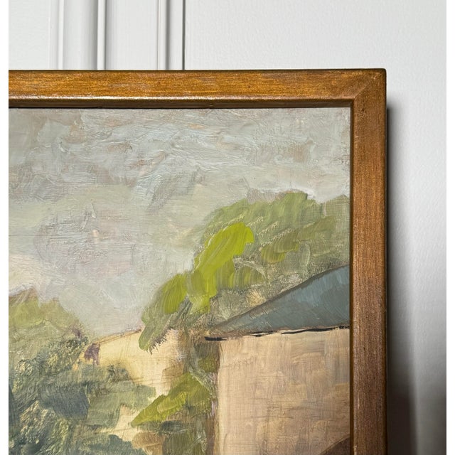 Vintage Cityscape Bridge Still Life Framed Original Oil Painting, Green, Brown, Cream For Sale - Image 10 of 12