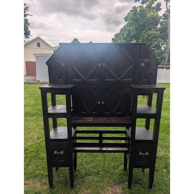 Vintage Arts & Crafts Geometric Smoking Cabinet & Pipe Rack Etagere Console For Sale - Image 6 of 18