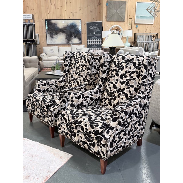 Sam Moore Upholstered Wingback Lounge Chair in Botanical Leaf Fabric For Sale - Image 11 of 11