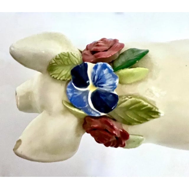 Ceramic Majolica Pig Wearing Flowers Figurine For Sale - Image 7 of 8