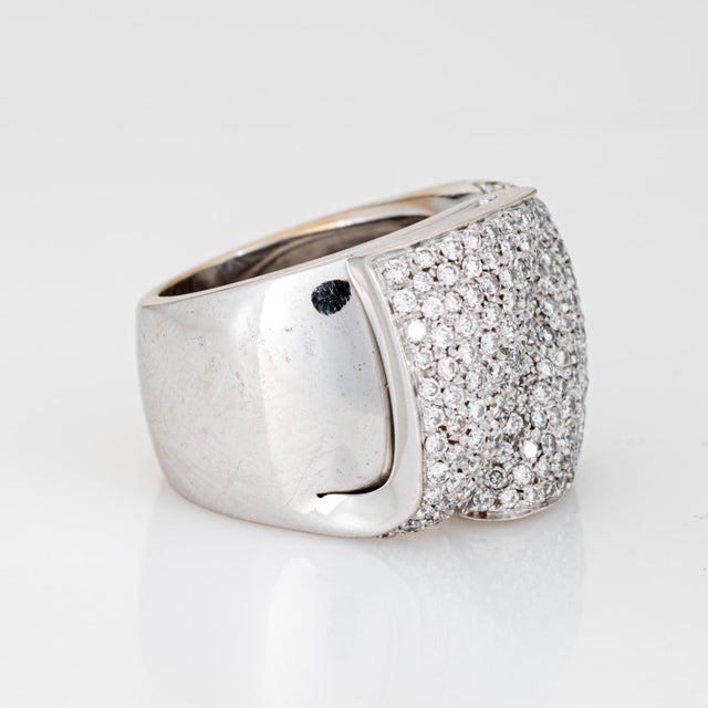 Modern 1980s Portuguese 1.75ct Pave Diamond Cigar Ring 18k White Gold Wide Band Sz 6.5 For Sale - Image 3 of 7