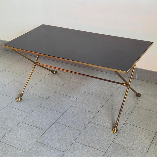 Vintage Coffee Table in Bronze and Glass with Goats Feet from Maison Jansen, 1970s For Sale - Image 3 of 15