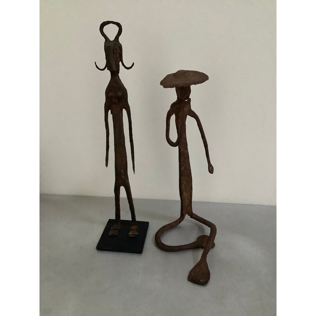 Tribal Vintage Cast Iron Tribal African Art Sculptures Figurines Man Woman Couple For Sale - Image 3 of 3