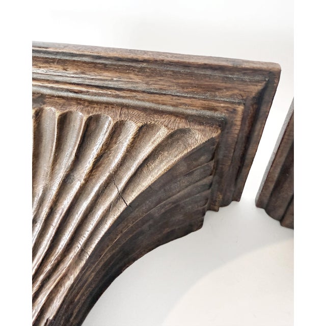 Antique Fluted Hand Carved Wood Wall Brackets For Sale - Image 9 of 12