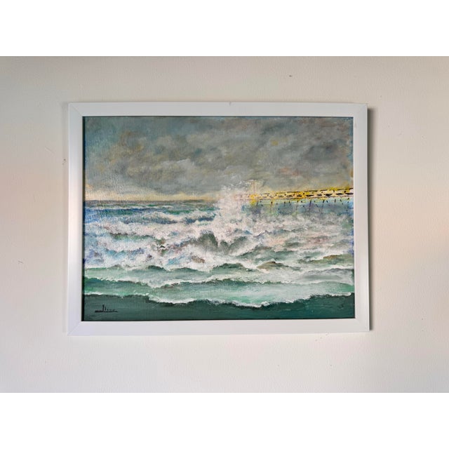 Abstract Marlene Ocean Dock Reflection Landscape Oil Painting For Sale - Image 3 of 10