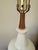 Wood Vintage Mid-Century Danish Modern White Fluted Ceramic & Teak Table Lamp For Sale - Image 7 of 11