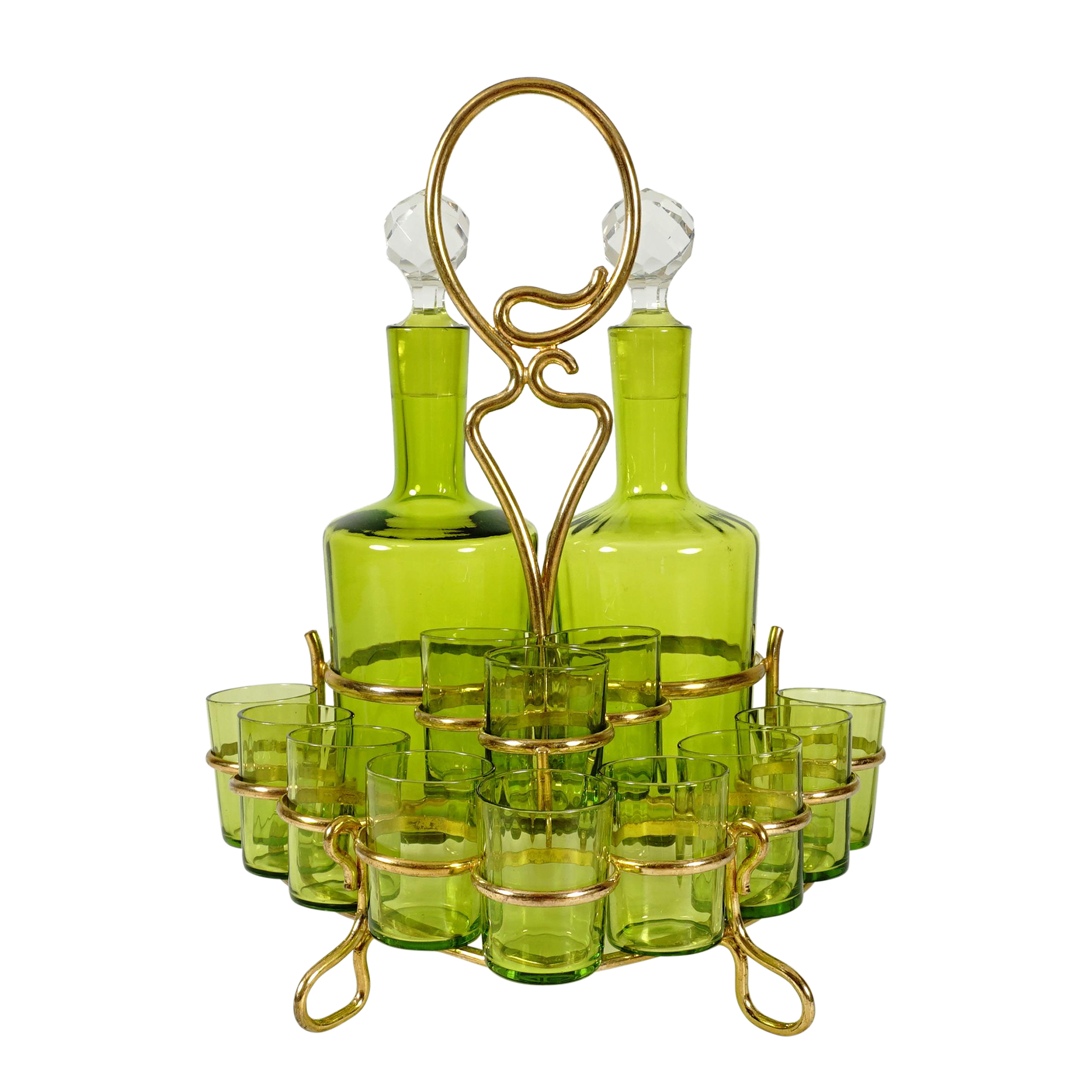 Antique French Baccarat Crystal Green Chartreuse Liquor Service