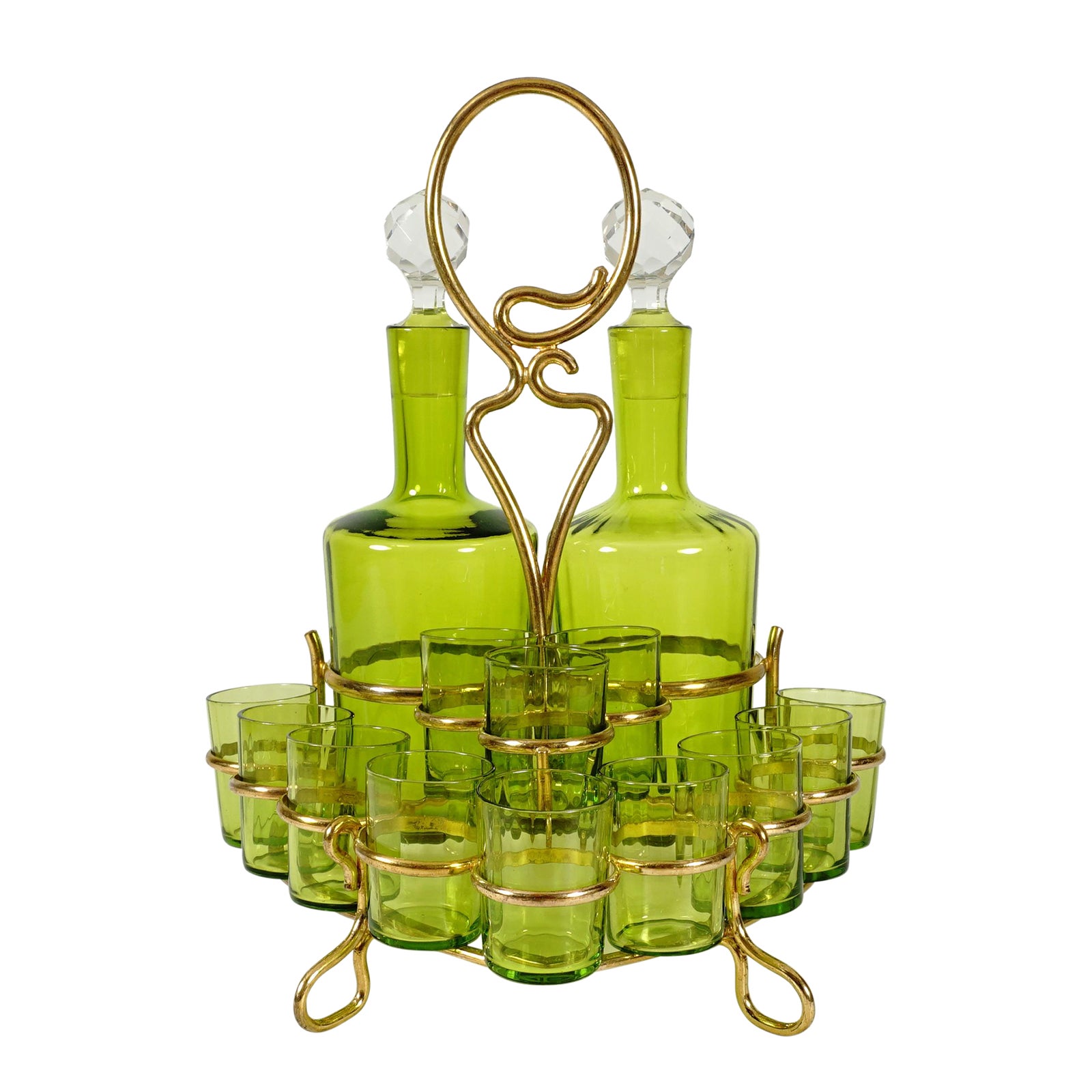 Antique French Baccarat Crystal Green Chartreuse Liquor Service