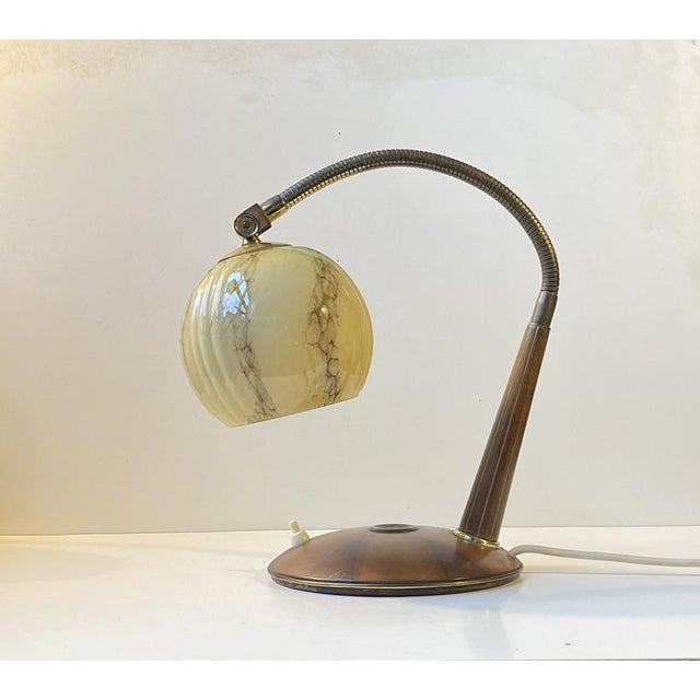 1930s Italian Art Deco Table Lamp in Walnut and Marbled Glass, 1930s For Sale - Image 5 of 9