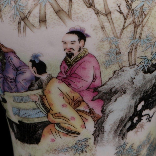 Chinese Chinoiserie Famille Rose Seven Sages of Bamboo Grove Figural Lidded Ginger Jar For Sale In Los Angeles - Image 6 of 9