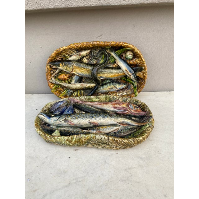 Charcoal 19th Century Rare Majolica Palissy Fish Basket Platter Leon Brard For Sale - Image 8 of 11
