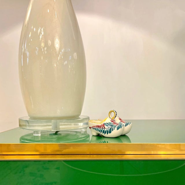 Ceramic Vintage French Hb Majolica Pottery Red Green Cream Clogs Salt & Pepper Holder For Sale - Image 7 of 13