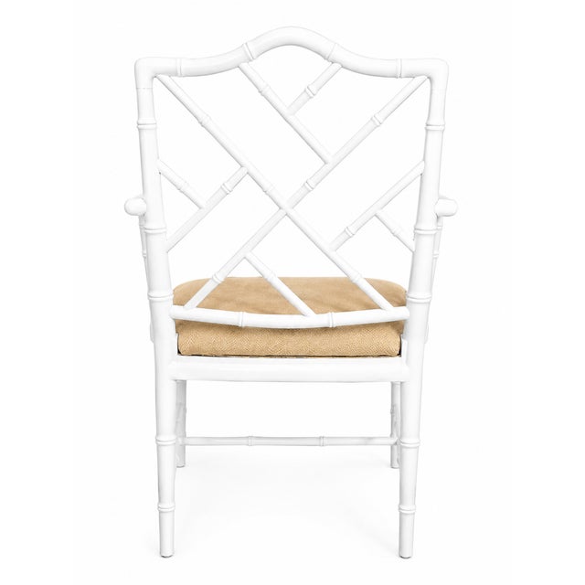Mid 20th Century Vintage Chinese Chippendale Faux Bamboo Armchair in High-Gloss White For Sale - Image 5 of 7