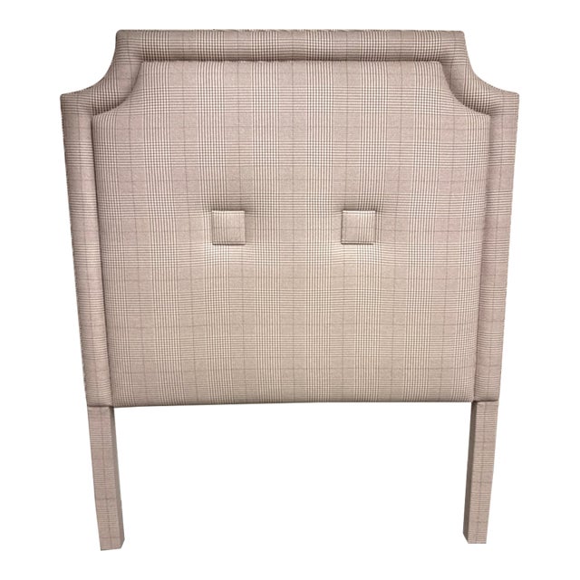 Queen Size Bespoke Glen Plaid Upholstered Headboard For Sale